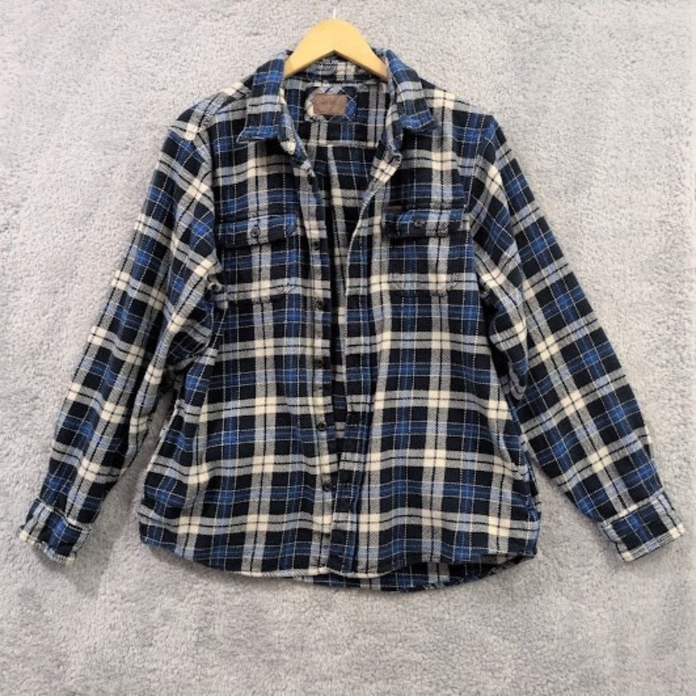 ORVIS Flannel Shacket Women's XL Blue Plaid Heavyweight Cotton Button Down